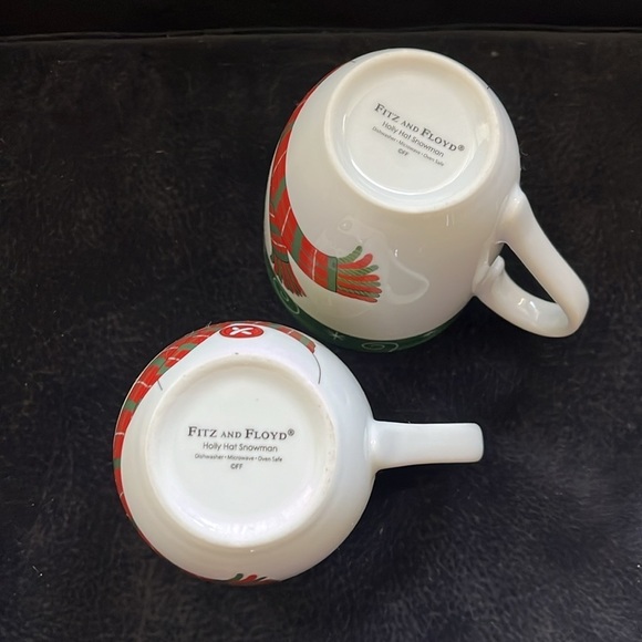 ❄️ 2 Mugs Fitz & Floyd 12oz Coffee Tea Cups Holly Hat Snowman Sing With Joy Mugs - Picture 2 of 8